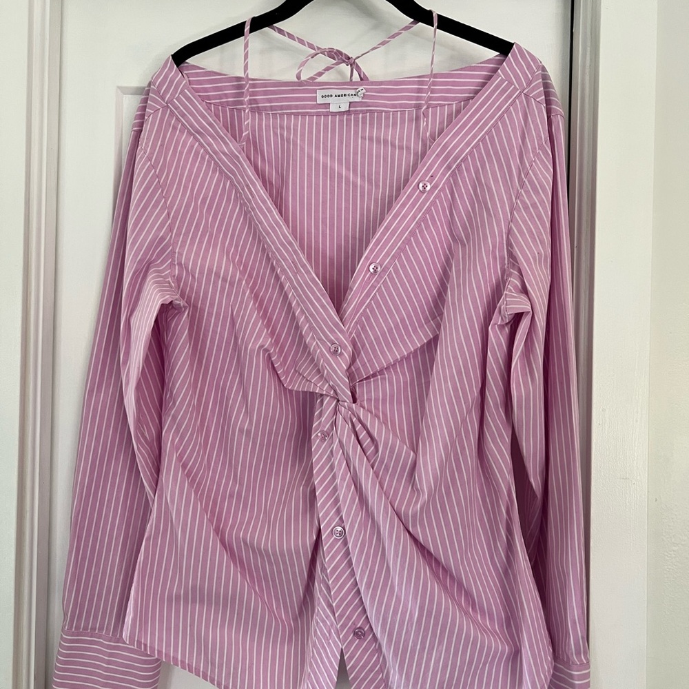 Good American Striped Off-Shoulder Twist Top - Picture 4 of 9